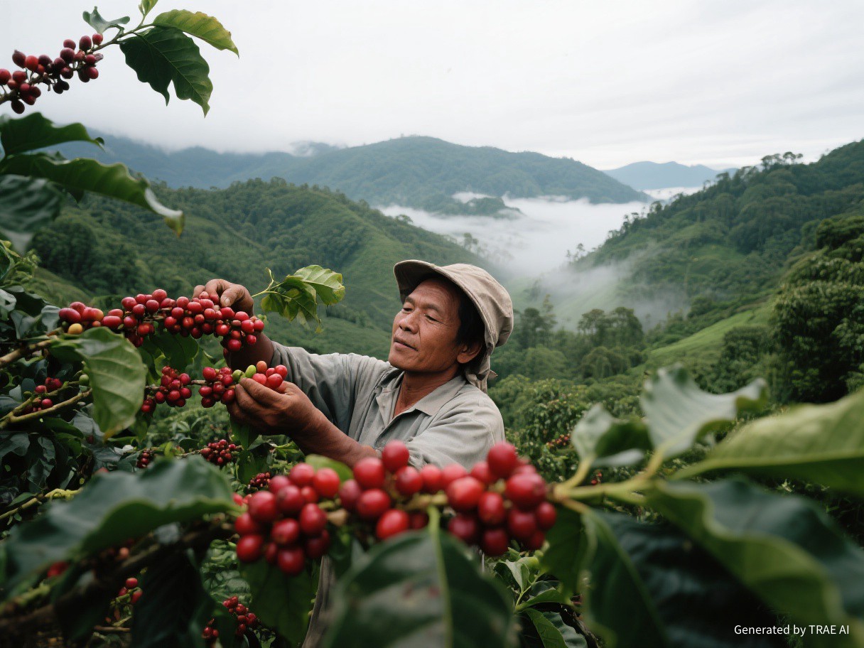 Petani kopi di dataran tinggi Gayo, Aceh memetik biji kopi