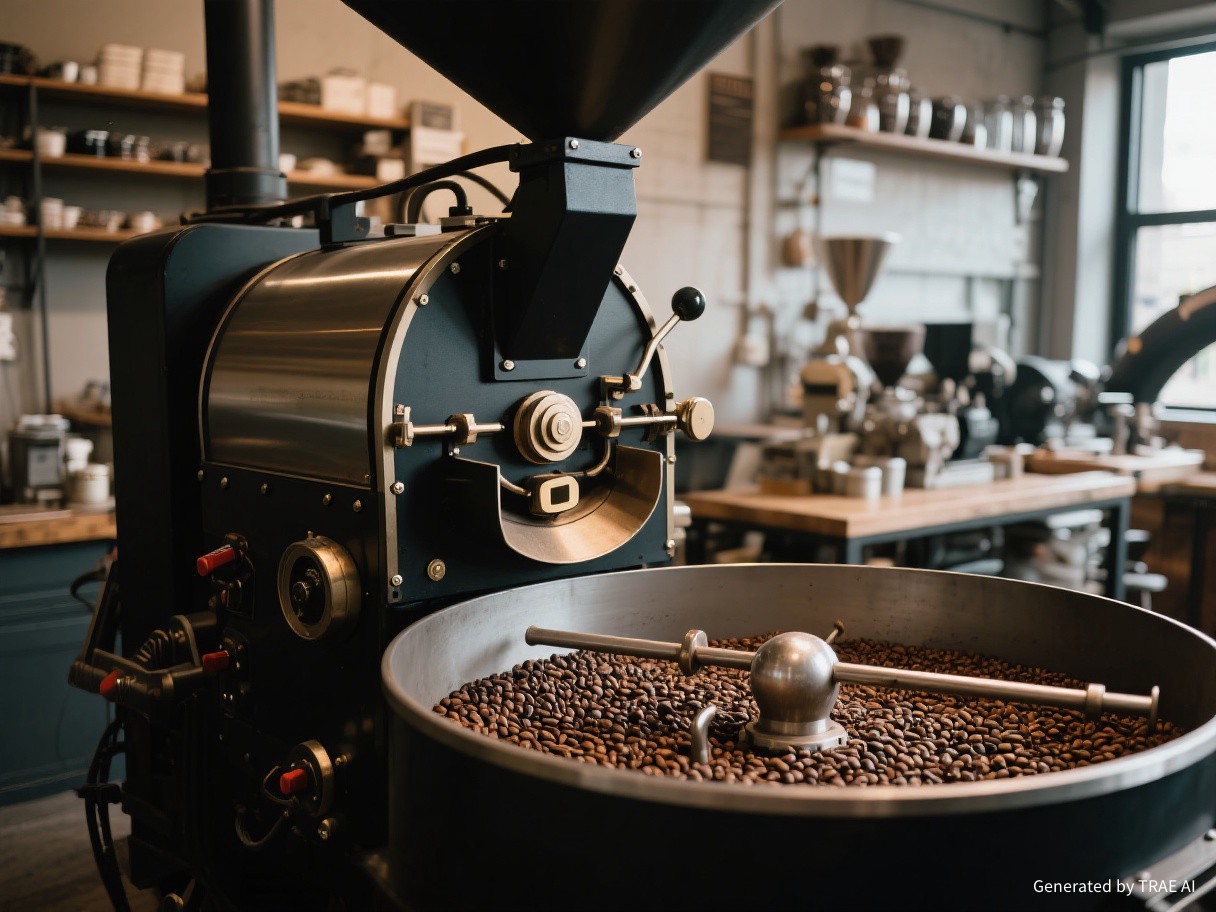 Mesin roasting kopi modern di roastery Kafe Nusantara